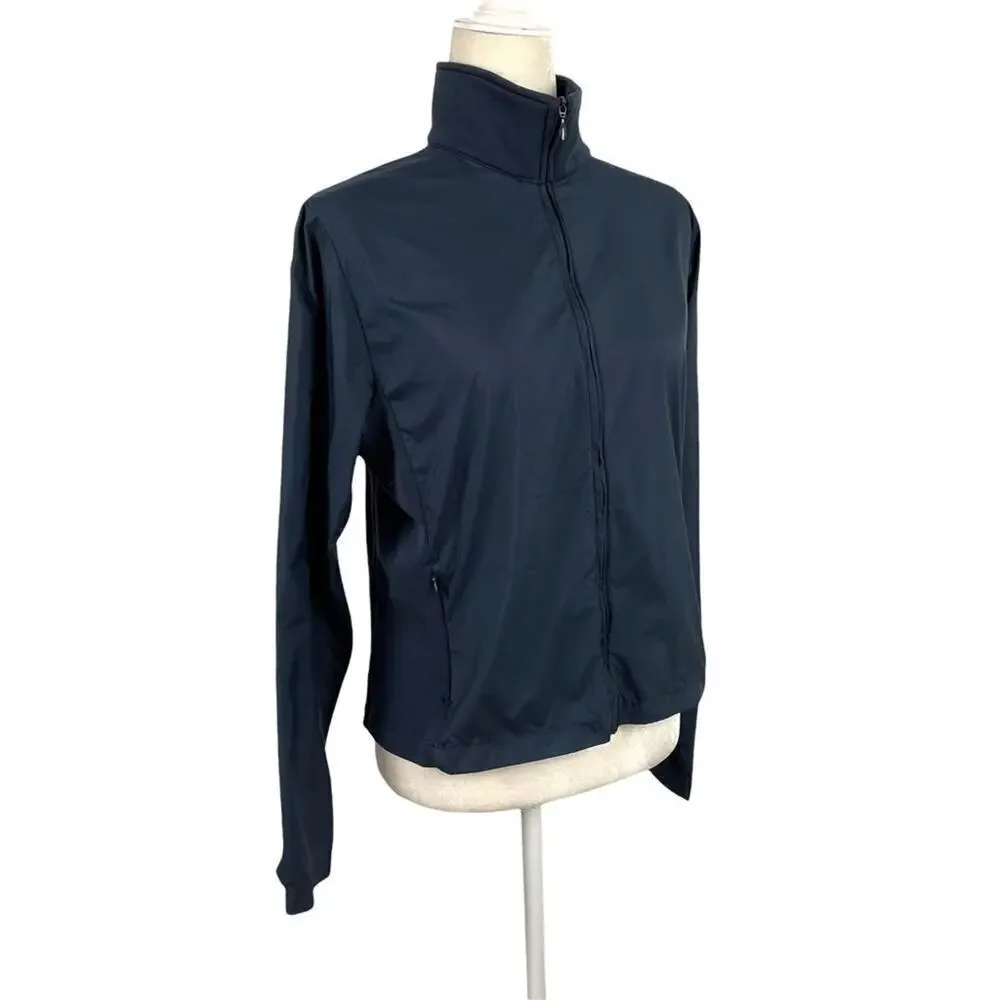 Nike Swoosh Boys Mixed Media Navy Jacket Nylon Front High Neck Large 12/14